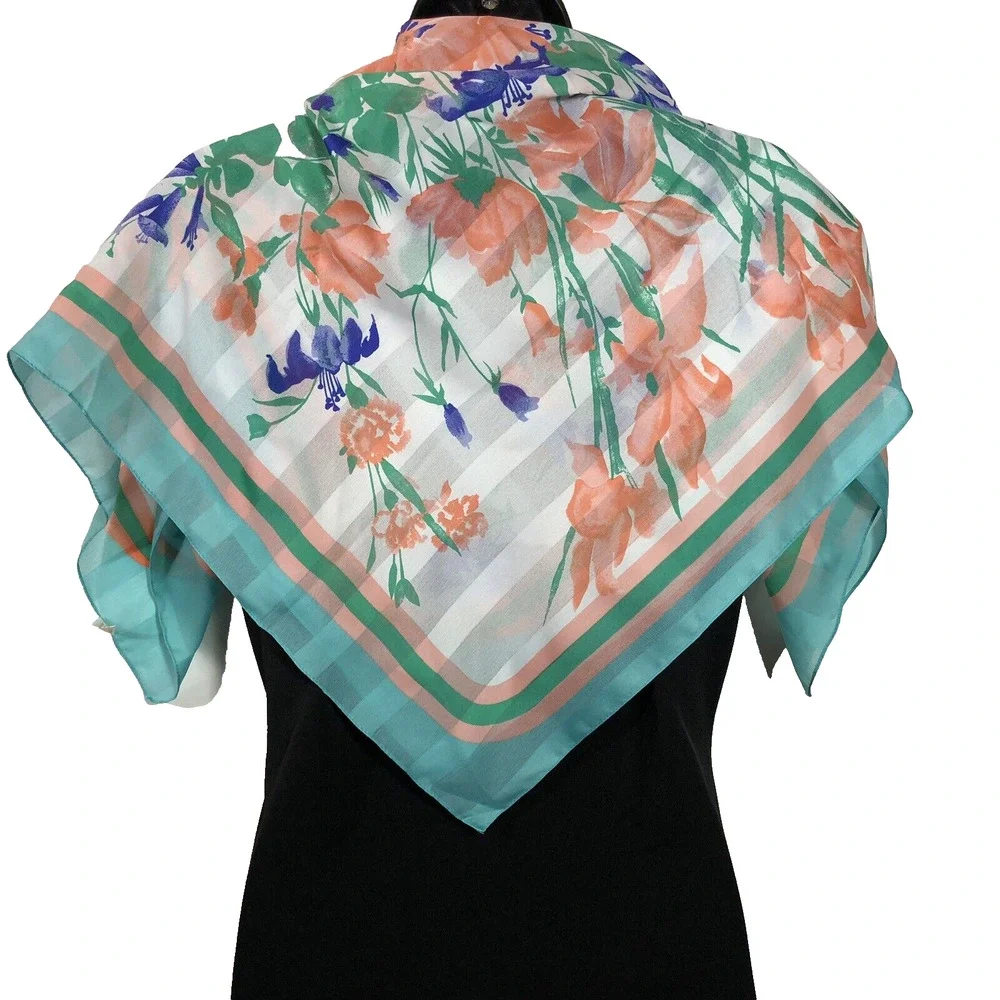 Floral Coquette Scarf Blue Peach 30